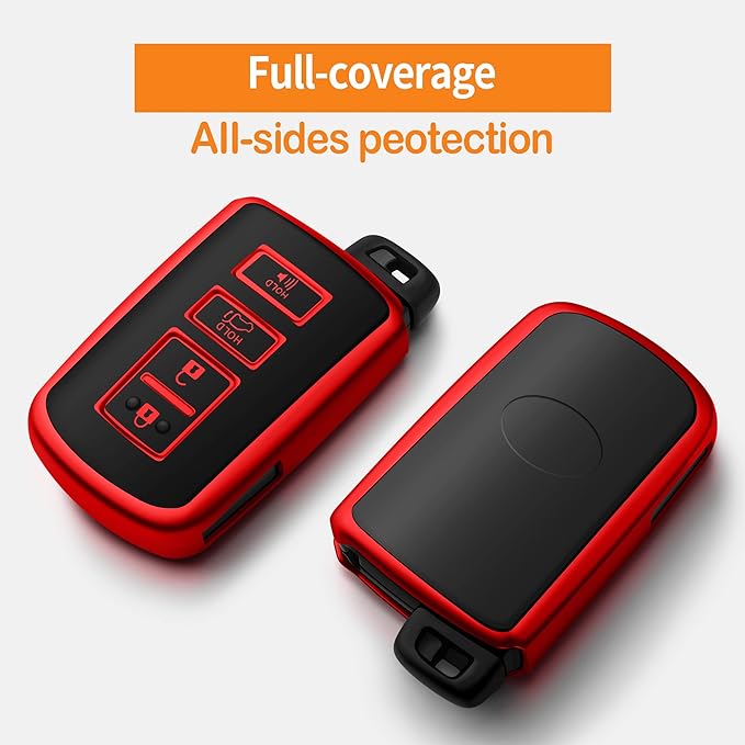 indeda for Toyota Key fob Cover with Leather Keychain,Soft TPU Full Cover Protection Key Case for Toyota Corolla, Camry, Avalon, Rav 4, Highlander Key Fob Shell