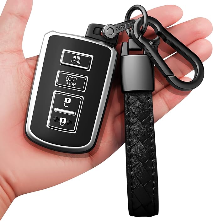 indeda for Toyota Key fob Cover with Leather Keychain,Soft TPU Full Cover Protection Key Case for Toyota Corolla, Camry, Avalon, Rav 4, Highlander Key Fob Shell