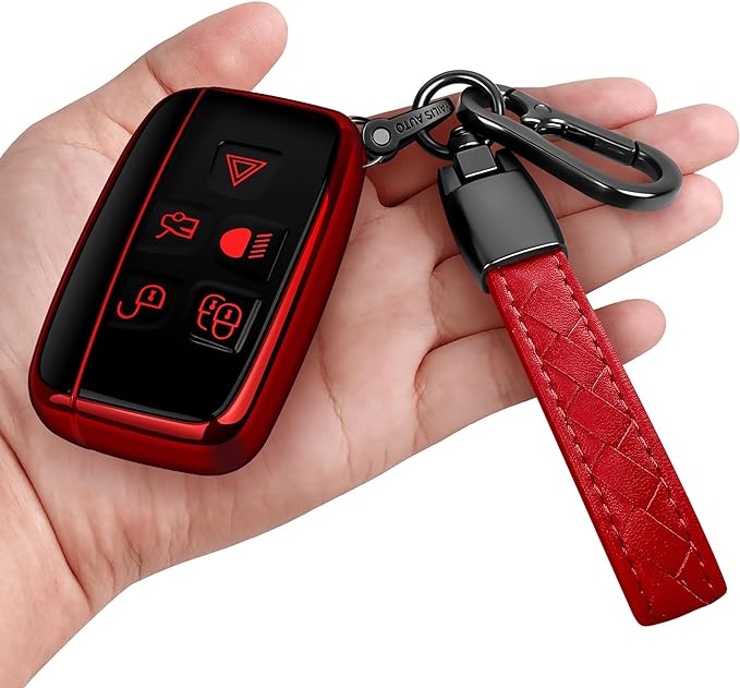 Sindeda for Land Rover Key Fob Cover with Keychain Soft Full Protection Key Shell Key Case Compatible with Land Rover LR4 Range Rover Sport Evoque Jaguar XF XJ XJL F-pace