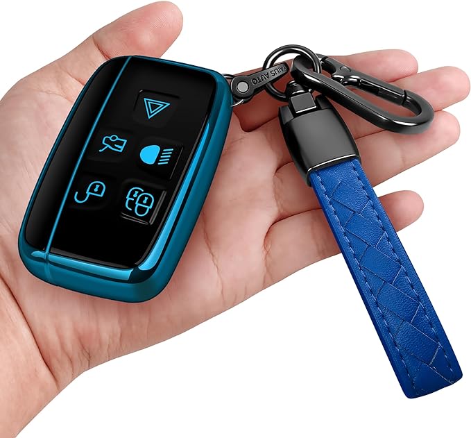 Sindeda for Land Rover Key Fob Cover with Keychain Soft Full Protection Key Shell Key Case Compatible with Land Rover LR4 Range Rover Sport Evoque Jaguar XF XJ XJL F-pace