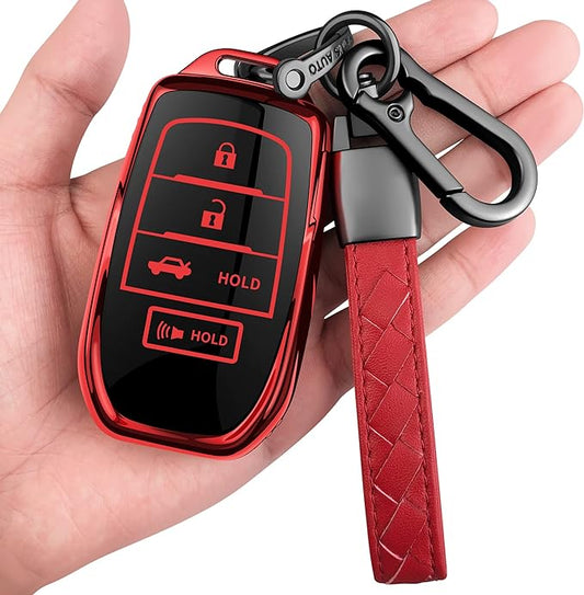 Sindeda for Toyota Key Fob Cover with Keychain Soft Key Shell Case Compatible with 2019-2024 Land Cruiser,2021-2024 Venza,Grand Highlander,Hilux,Fortuner,2022-2024 Tundra,Corolla Cross,Prius