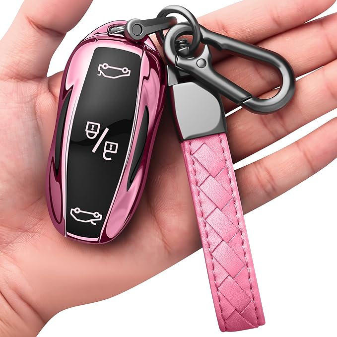 Sindeda Premium Key Cases for Tesla Model S 3 Y Ultra-Thin and Ultra-Light Key Fob Cover Waterproof Keychain