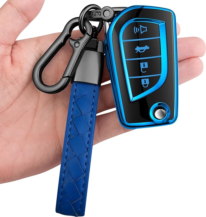 Sindeda for Toyota Key Fob Cover with Keychain Soft Full Protection Key Shell Key Case Compatible with Fortuner Tundra Camry RAV4 Highlander Corolla