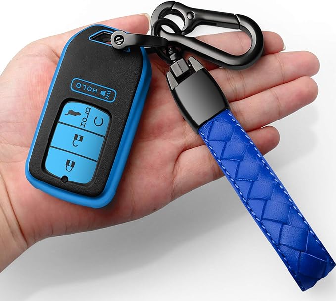 Sindeda for Honda Key fob Cover with Leather Keychain,Soft TPU Full Cover Protection,Key fob case Compatible With Honda Accord Civic CRV Pilot Odyssey Passport Smart Remote Key，Key Fob