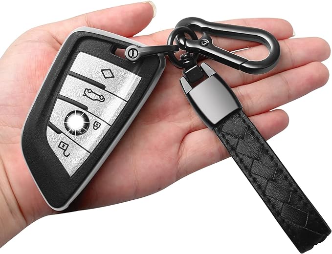 indeda for BMW key fob cover with leather keychain,Soft TPU Full Cover Protection,key fob case compatible with BMW 2 5 6 7 Series X1 X2 X3 X5 X6 etc Smart Remote Key
