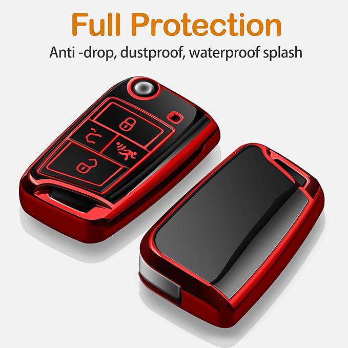 Sindeda for Volkswagen Key Fob Cover with Keychain Soft Full Protection Key Shell Key Case Compatible with VW Tiguan Golf Jetta Polo Atlas Skoda