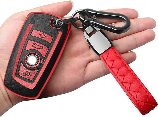 Sindeda for BMW key fob cover with leather keychain,Soft TPU Full Cover Protection Key Shell