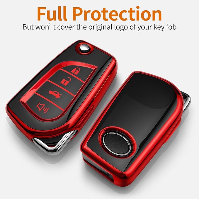 Sindeda for Toyota Key Fob Cover with Keychain Soft Full Protection Key Shell Key Case Compatible with Fortuner Tundra Camry RAV4 Highlander Corolla