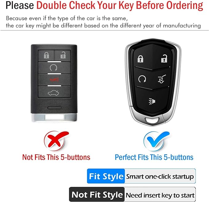 Sindeda for Cadillac Key Fob Cover with Keychain Key Case Key Shell 360 Degree Full Protection Compatible with Cadillac Escalade CTS SRX XT5 ATS STS CT6 5-Buttons
