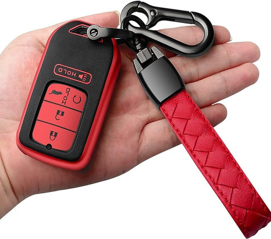 Sindeda for Honda Key fob Cover with Leather Keychain,Soft TPU Full Cover Protection,Key fob case Compatible With Honda Accord Civic CRV Pilot Odyssey Passport Smart Remote Key，Key Fob