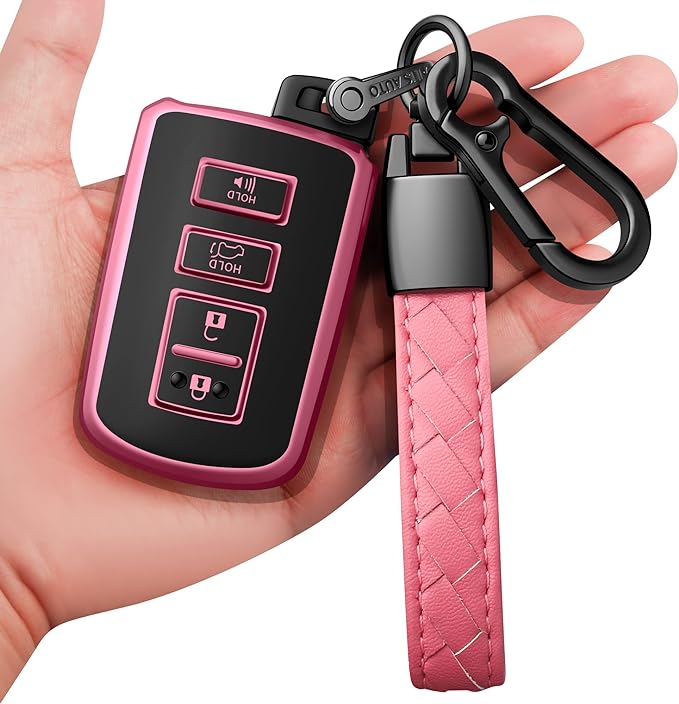 indeda for Toyota Key fob Cover with Leather Keychain,Soft TPU Full Cover Protection Key Case for Toyota Corolla, Camry, Avalon, Rav 4, Highlander Key Fob Shell