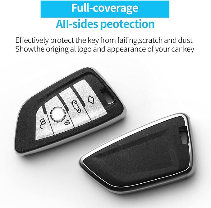 indeda for BMW key fob cover with leather keychain,Soft TPU Full Cover Protection,key fob case compatible with BMW 2 5 6 7 Series X1 X2 X3 X5 X6 etc Smart Remote Key