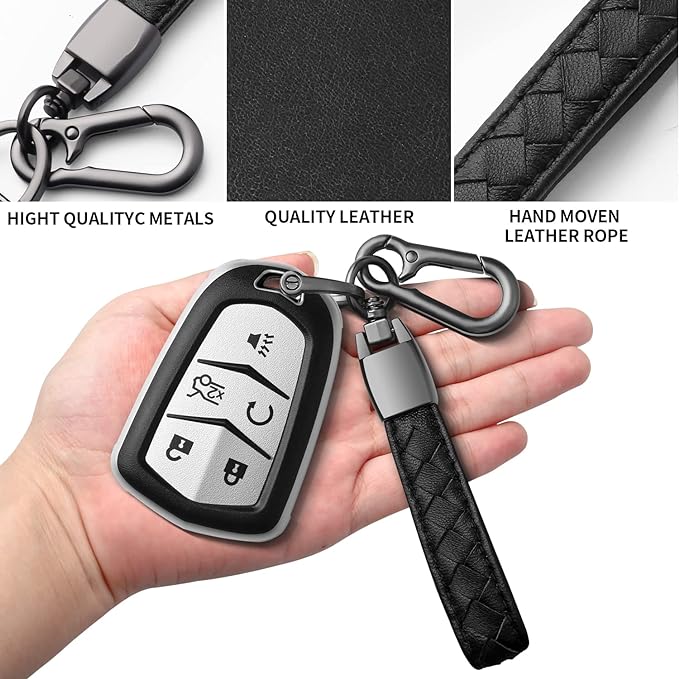 Sindeda for Cadillac Key Fob Cover with Keychain Key Case Key Shell 360 Degree Full Protection Compatible with Cadillac Escalade CTS SRX XT5 ATS STS CT6 5-Buttons