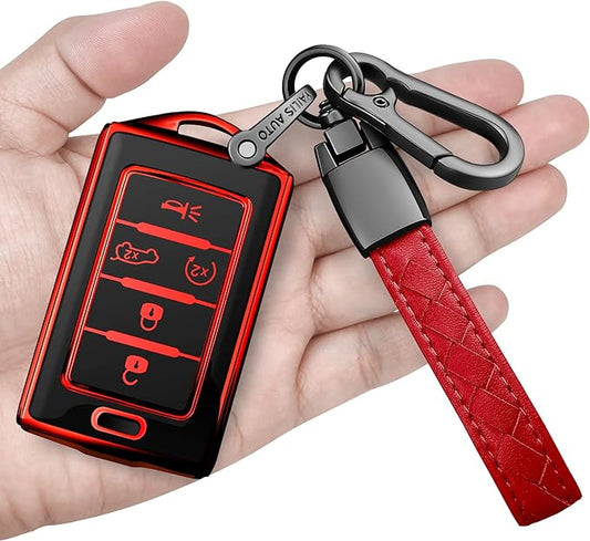 Sindeda for Jeep Key Fob Cover with Keychain Soft Full Protection Key Shell Key Case Compatible with 2022 Grand Wagoneer 2022 Wagoneer 2022 Grand Cherokee L 2021 (5 Buttons