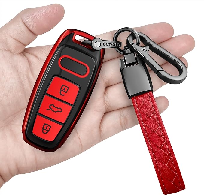 Sindeda for Audi Key Fob Cover with Keychain Soft Full Protection Key Shell Key Case Compatible with Audi 2019-2024 A6L A6 A7 A8 Q7 Q8 E-Tron 2018-2022 A3 S3 S6 SQ7 RS6 S7 RS7