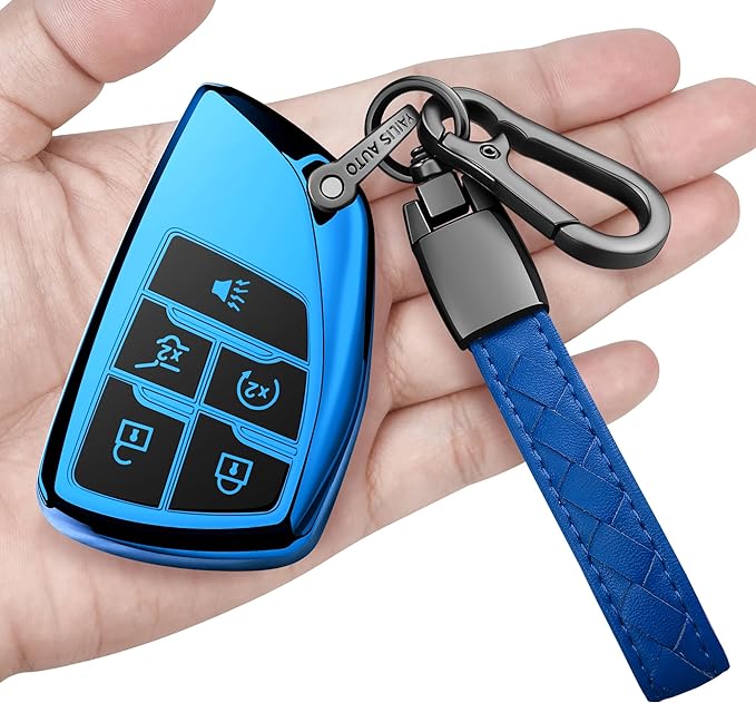 Sindeda for Chevy Key Fob Cover with Keychain Soft Full Protection Key Shell Key Case Compatible with 2021-2023 Chevrolet GMC Yukon Tahoe Suburban 1500