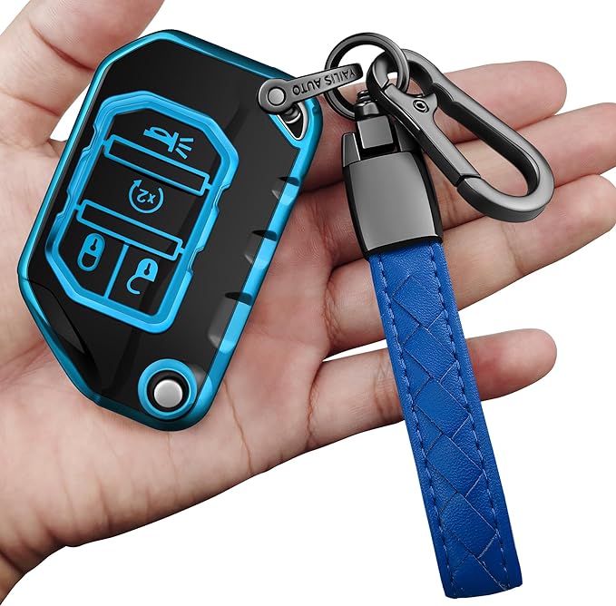 Sindeda for Jeep Key Fob Cover with Keychain Soft Full Protection Key Shell Key Case Compatible with Jeep Gladiator JT Sahara JLU 2018-2023 Jeep Wrangler JL JLU Rubicon