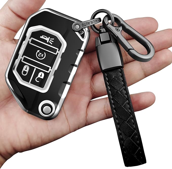 Sindeda for Jeep Key Fob Cover with Keychain Soft Full Protection Key Shell Key Case Compatible with Jeep Gladiator JT Sahara JLU 2018-2023 Jeep Wrangler JL JLU Rubicon