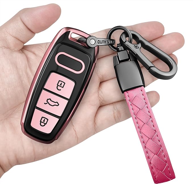 Sindeda for Audi Key Fob Cover with Keychain Soft Full Protection Key Shell Key Case Compatible with Audi 2019-2024 A6L A6 A7 A8 Q7 Q8 E-Tron 2018-2022 A3 S3 S6 SQ7 RS6 S7 RS7
